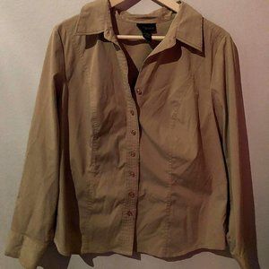 Lane Bryant Tan Long-Sleeved Button-Up Blouse